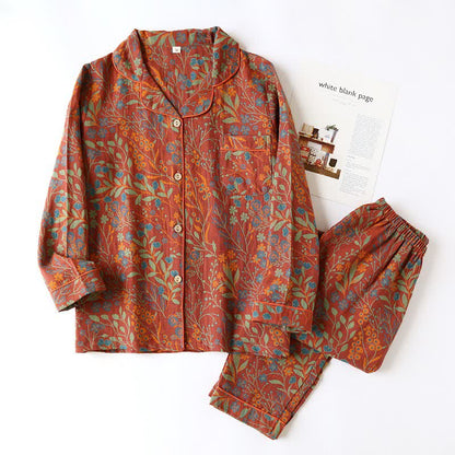 Shaani Vintage Leaf Cotton Lapel Loungewear Set