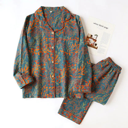Shaani Vintage Leaf Cotton Lapel Loungewear Set