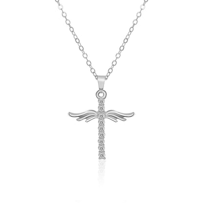 Angel Wings Cross Pendant Necklace For Woman